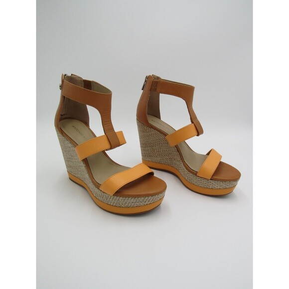 Womens 6.5 CAM Tan Leather Wedge T-Strap Sandals Antonio Melani Shoes Beach Boho - Picture 12 of 16